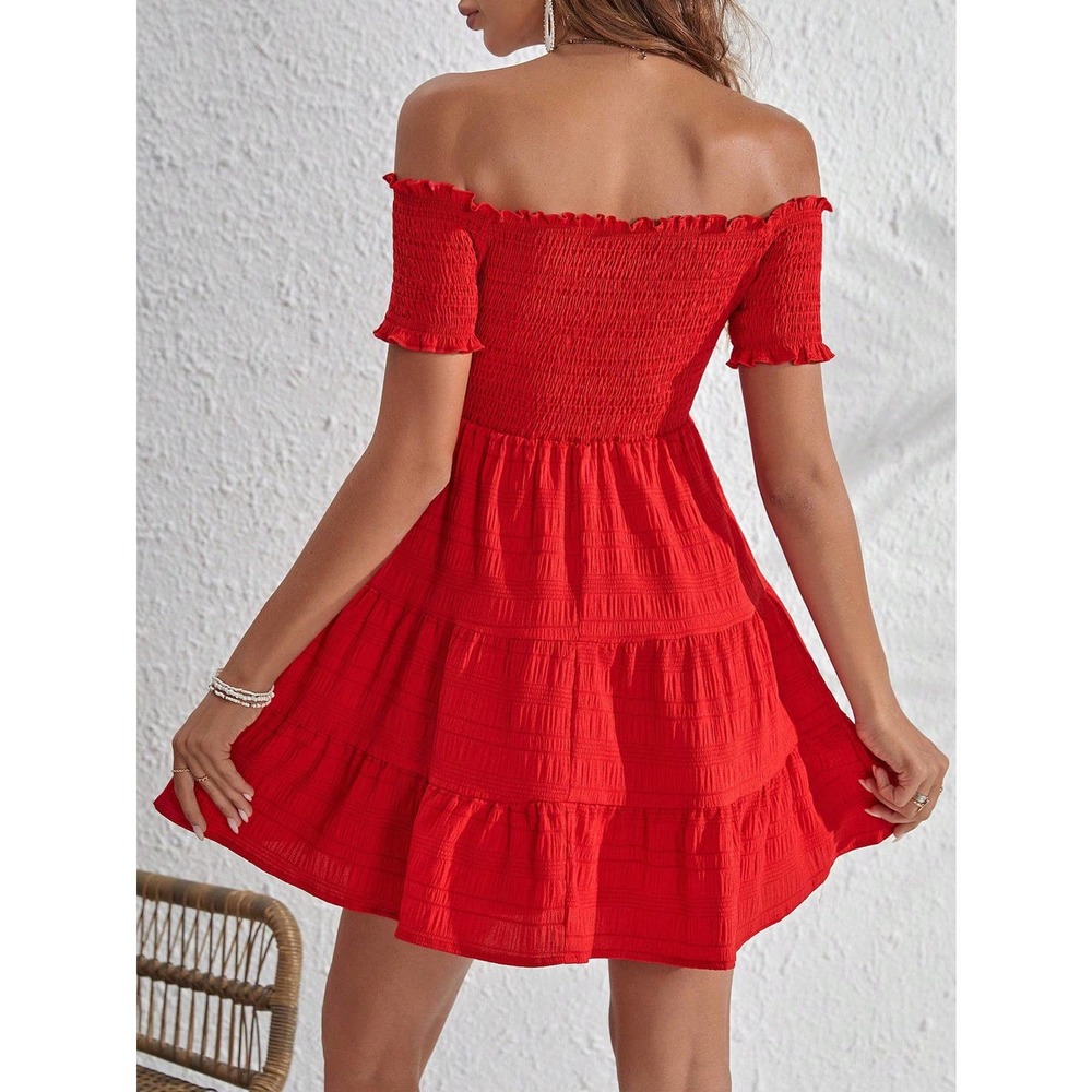 🌟 Off the Shoulder Ruffle Hem mini Dress - Picture 3 of 8